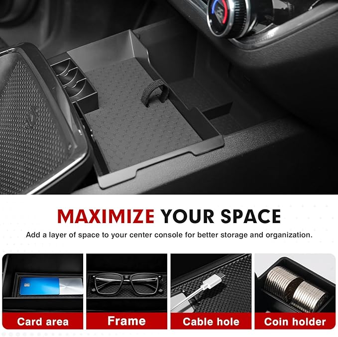 Autorder 2PCS Center Console Organizer for Chevy Chevrolet Equinox 2025-2026 Accessories Center Console Insert Tray Secondary Storage Box with Anti-Slip Mat(Not for Equinox EV)