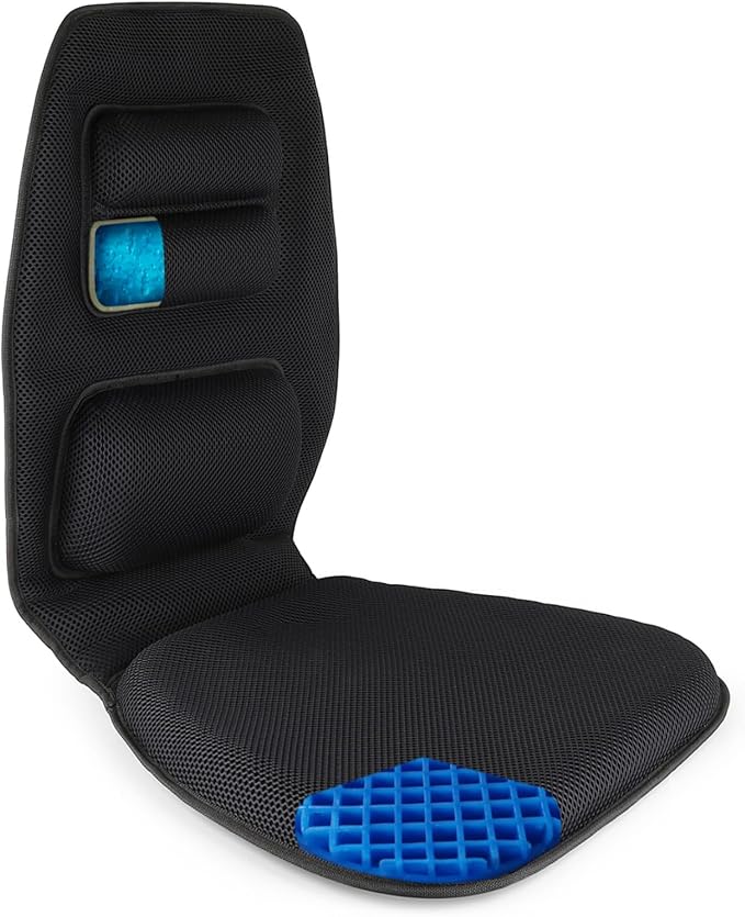 FOMI Premium Gel Cushion and Firm Back Support | Seat Cushion Pad and Upper Lower Thoracic and Lumbar Pillow for Car, Office Chair | Pressure Sore, Coccyx Pain Relief | Posture Aid (Grid Gel)