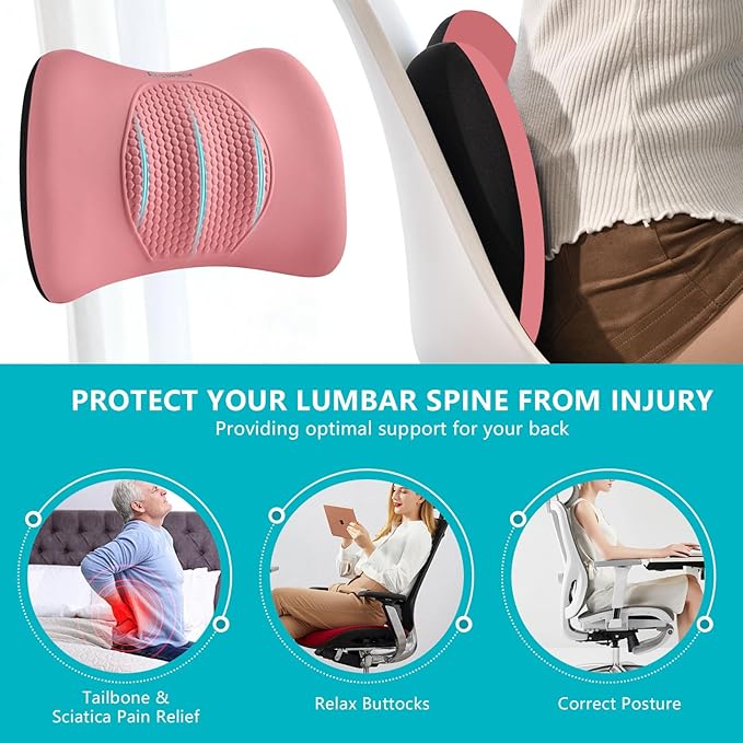 FLORICH Lumbar Support with Car headrest Back Pillow for Chair Headrest Pillow with Gel Memory Foam Massage Point Memory Foam Back Pillow for Office Chair(Light Pink)