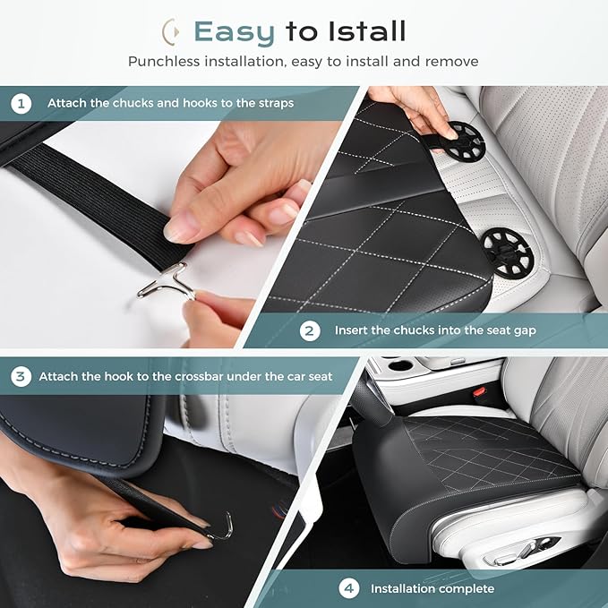 Coverado Car Seat Extender Leg Support, Leather Leg Support Cushion, Car Leg Extender Cushions for Long Driving, Waterproof Car Seat Cushions Leg Rest Pad Universal Fit for Most Car Seat (Black)