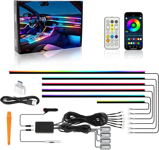 Dreamcolor Acrylic Interior Car LED Strip Lights with APP&Remote Control RGB 10 in 1 Ambient Lighting Kits Fiber Optic Strip LEDs Music Sync Car Neon Lights for Cars,SUVs,Trucks