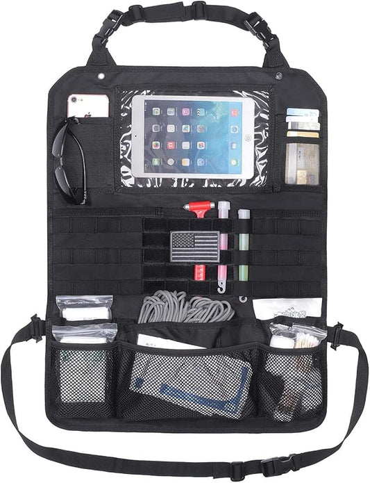 Tactical Car Seat Back Organizer Upgraded Tactical Molle Seatback Cover Protector Universal Fit Vehicles Truck MPV Pickup (Black)
