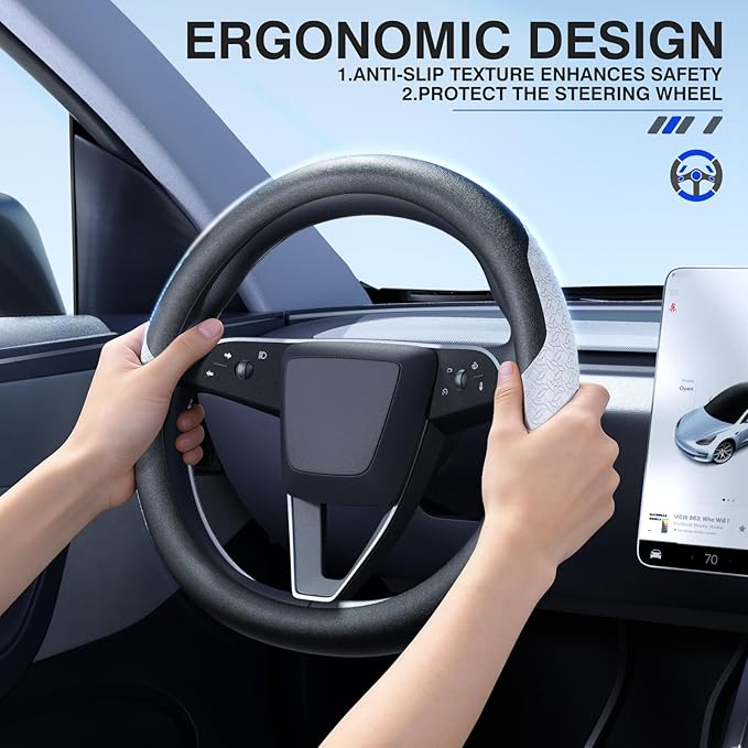 Nappa Leather Steering Wheel Cover - for Tesla Model 3/Y 2016-2025 2026 Juniper/Highland - Breathable Non-Slip Model 3/Y Steering Wheel Protector - Enhance Driving Experience and Interior Aesthetics