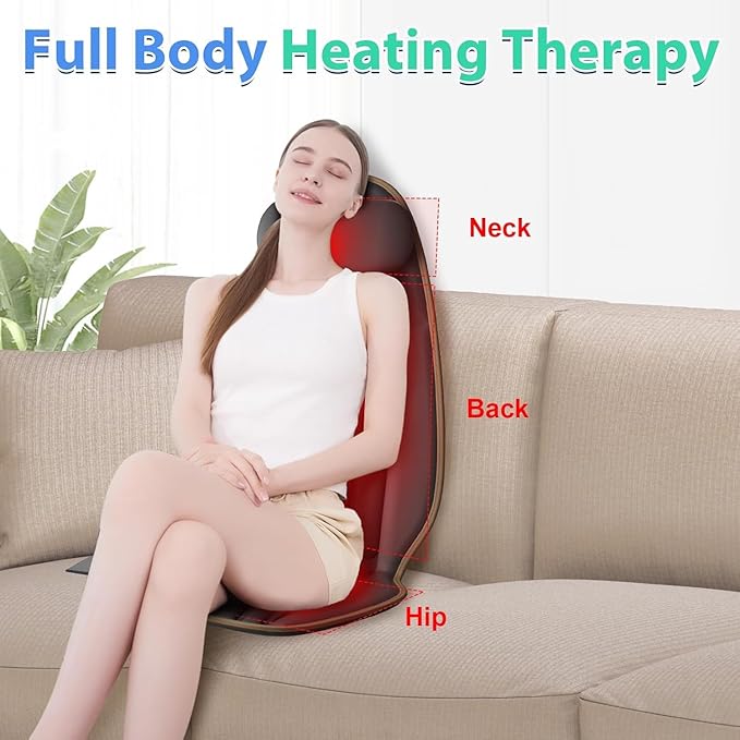 Sotion Back Massager for Chair with Heat, Massage Chair Pad for Recliner with 8 Vibration, Seat Cushion for Seniors, Office Workers & Family, Fatigue & Pain Relief in Office, Home & Travel