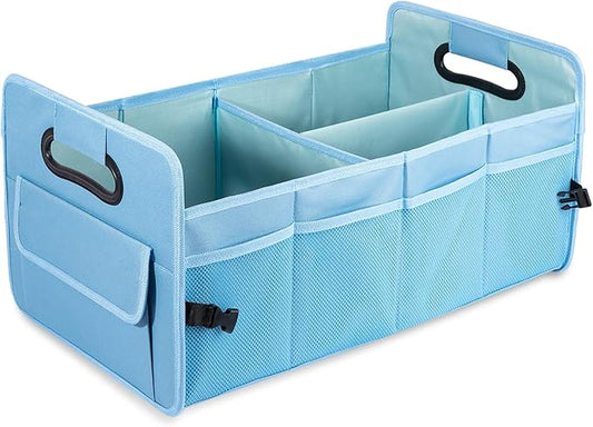 JiatuA Car Trunk Organizer, Car Organizers and Storage Collapsible Multi Compartment Container Box, Adjustable Car Accessories for SUV Sedan Truck, Standard Size, Light Blue