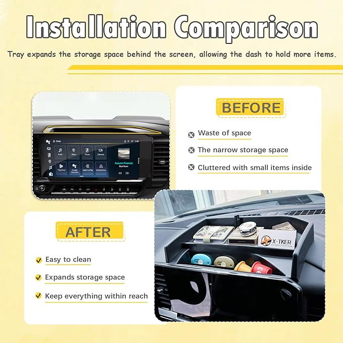 Dashboard Organizer Compatible with 2022 2023-2025 2026 Chevy Silverado/GMC Sierra 1500 & 2024 2025 2026 Silverado/Sierra 2500HD 3500HD Accessories, Dash Board Storage Tray 13.4" Screen ONLY
