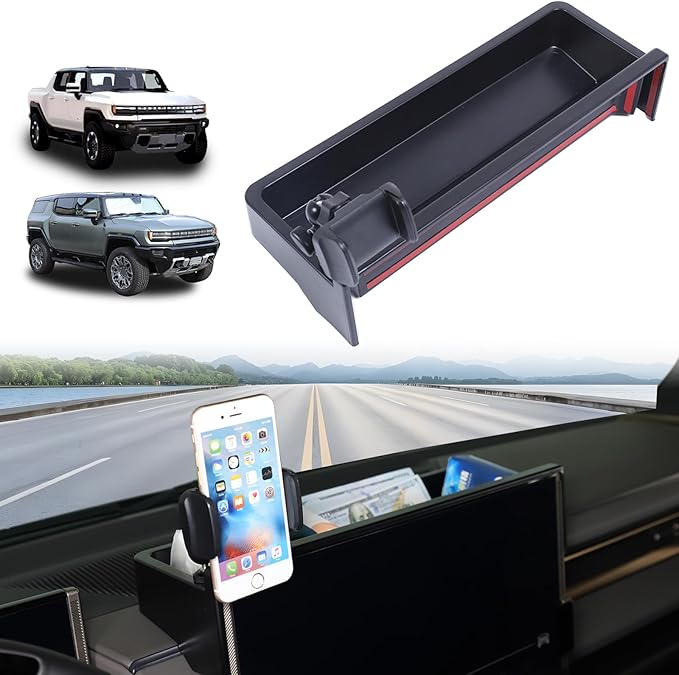 Center Console Dashboard Storage Box Phone Holder Mount for Hummer EV Accessories 360 Degree Rotatable Phone Holder Stand Dash Tray Organizer for Hummer EV SUV Pickup 2022-2024 2025 2026 (A)