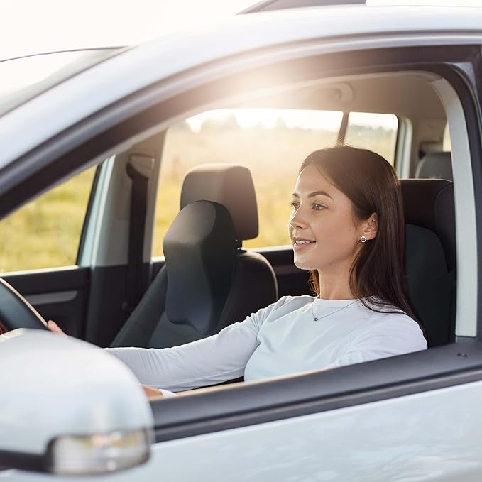 Car Headrest Pillow - Shoulder & Neck Pillow for Car Headrest w/Adjustable Strap & Clip to Secure - Memory Foam Car Neck Pillow for Driving Seat - Ergonomic Head Rest Pillow for Car Seat Neck Support