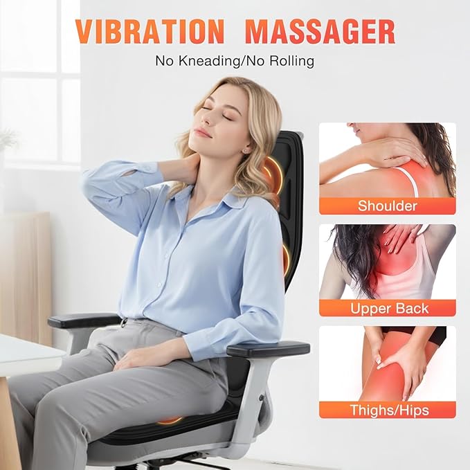 Back Massager for Chair, Massage Seat Cushion with Heat, Lumbar Traction, 6 Vibrating Motors Massager Chair Pad for Full Body Pain Relief, and Home Use