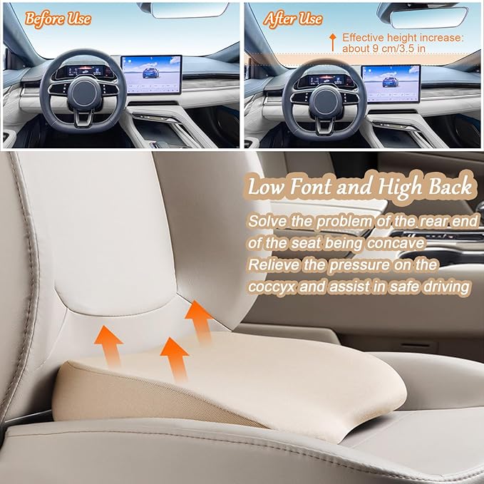 2 in 1 Wedge Car Cushions or Lumbar Support for Driving - 3.5 Inches Soft Memory Foam Driver Seat Cushion for Car Truck - Comfort Coccyx Cushion for Tailbone & Back Pain Relief, Black