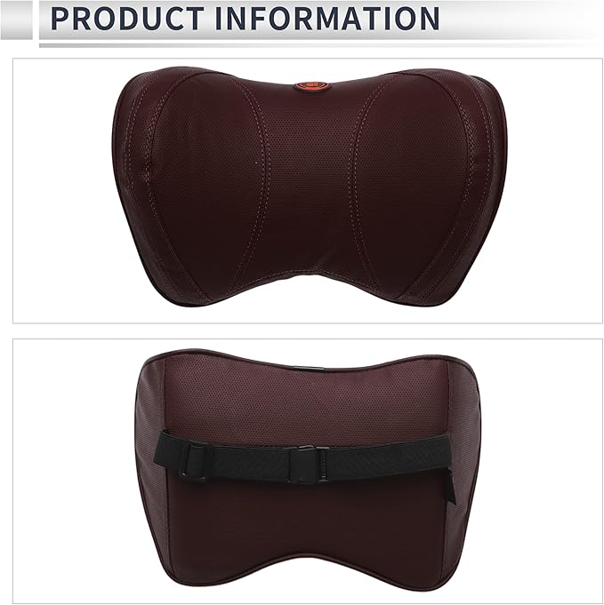 Car Headrest Pillow Ergonomic Comfortable Neck Support Pillow Nappa Leather and Memory Foam Adjustable Width Coffee 1 Pc for Driving Travel