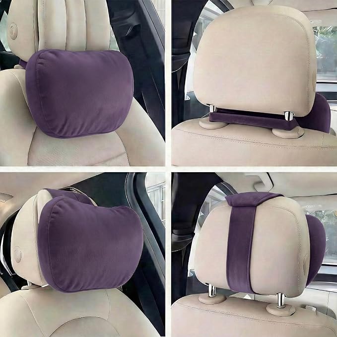 2PCS Car Pillow for Car Neck Pillow for Driving Seat Lumbar Support Soft Cushion with Extra Filling Accessories Back Support for Travel Nap and Trips Sleeping (Violet, Head)