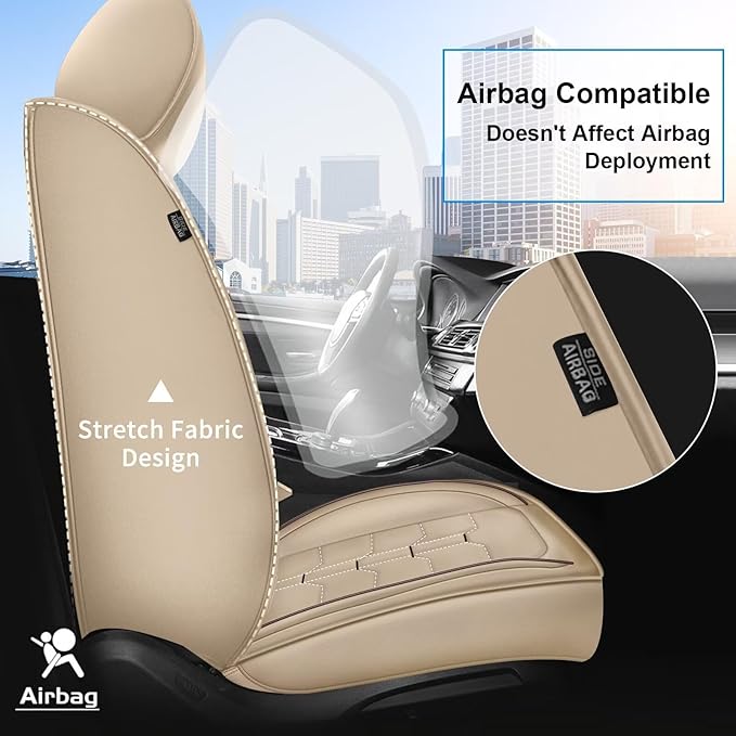 2PCS Front Car Seat Covers Fit for Lincoln MKX 2008-2019 Faux Leather Seat Cover Waterproof Seat Cushion Protector (Beige)