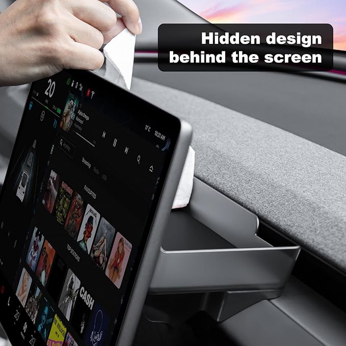 for Tesla Model 3 2026 Upgrade Behind Screen Storage Box Dashboard Organizer Tray Non-Slip Sunglass Holder Tissue Holders for 2024-2026 Tesla Model 3 and 2025-2026 Model Y Juniper
