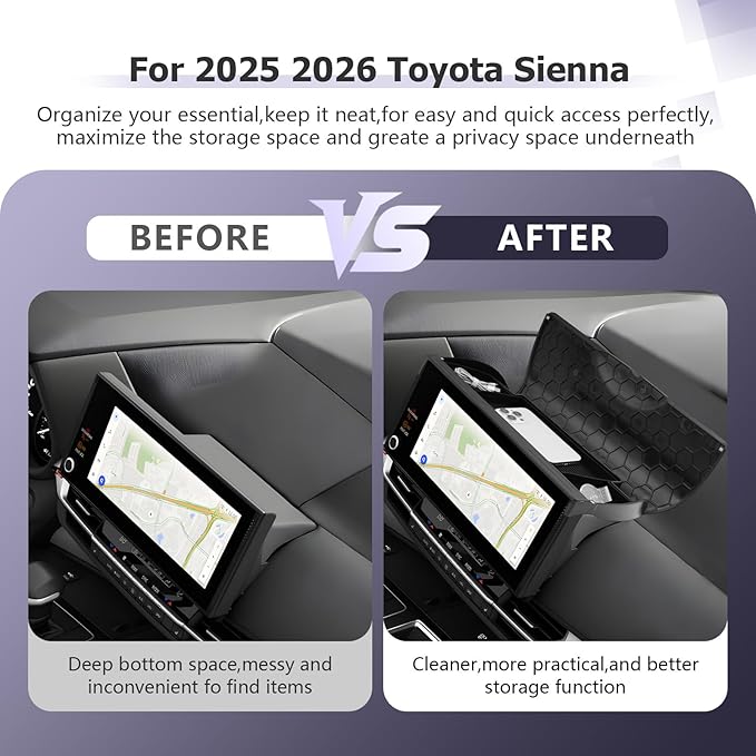 LUWU [New 2026 Sienna Accessories Dashboard Storage Tray Compatible with 2025 2026 Toyota Sienna Accessories Behind Screen Organizer Display Box Dash Tray w/Lid (ONLY for 12.3-INCH Screen)