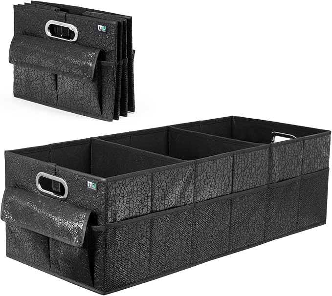 MIU COLOR Trunk Organizer for SUV, Sturdy Car Organizer, Non-Slip Bottom, Folded Storage Organizer for Sedan, Van, Jeep, Grocery, Car Accessories, Large 3 Compartments, Art Black,32"×13"×10.6"