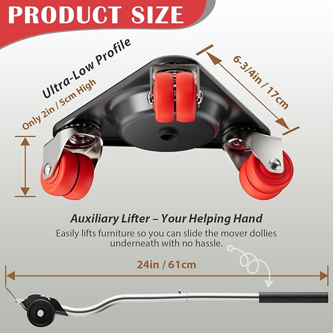 ONEON Furniture Mover Ultra Triangle with 6 Wheels – All-New Upgraded Heavy Item Moving Tool Double-Wheeled Tri-Dolly with Auxiliary Lifter, Full Carbon Steel Panels, Supports up to 1320 lbs