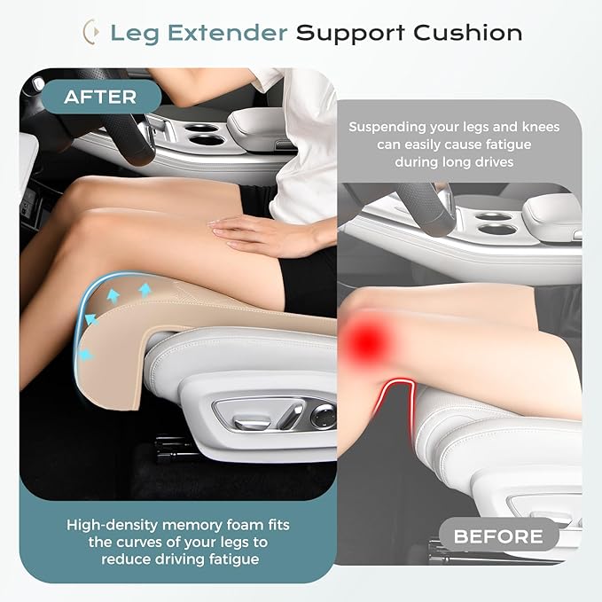 Coverado Car Leg Extender, Car Seat Leg Support Pad, Car Leg Extension Cushion for Driver Seats, Universal Car Seat Extender Leg Support, Leather Automotive Seat Cushion for Long Driving (Beige)