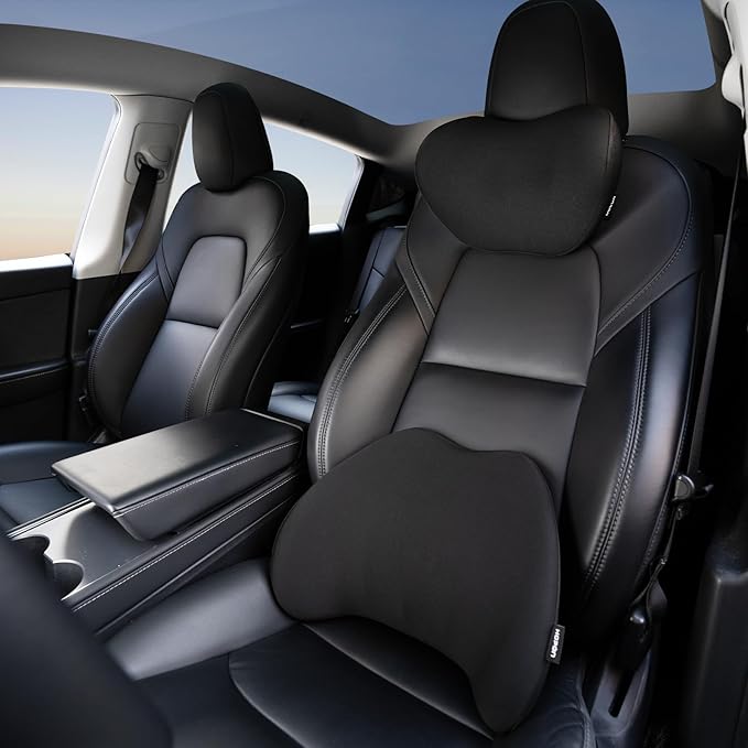 HOPON 2025 Upgrade Headrest Pillow with Lumbar Support Pillow for Most Cars,SUV Neck Pillow with Breathable Fabric,Soft Pillow for Relieving Stiffness Sedan Home Office Black 1 Set - Black