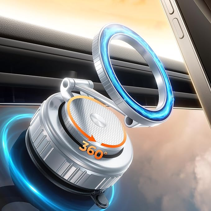 2026 Upgraded Vacuum Magnetic Car Phone Holder [89+LBS Suction/2800gf Magnet], Suction Cup Phone Mount, Ultra-Strong Magnetic Stand for Car/Mirror/Gym/Kitchen/iPhone17 16 15 14 13 12, Silver