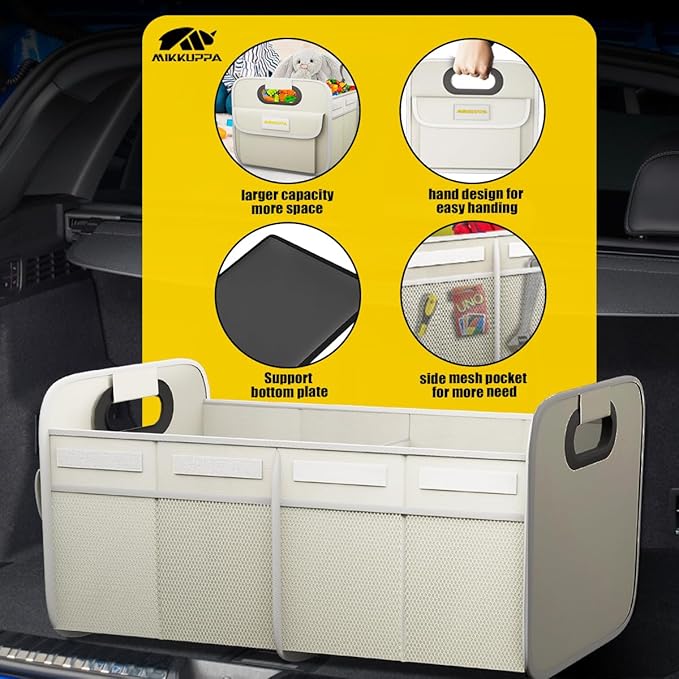 MIKKUPPA Car Trunk Organizer - 70L Collapsible Trunk Organizer for Groceries, Car Storage Organizers for SUV Auto Truck Van with Non Slip Bottom (White)