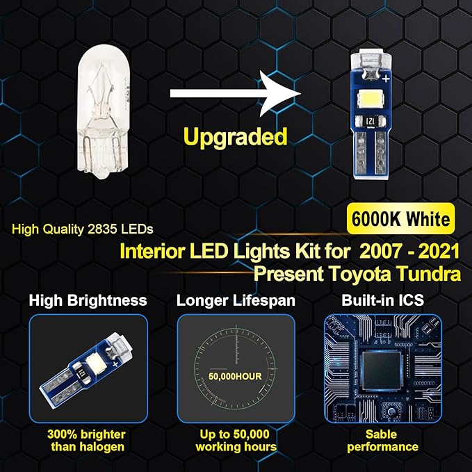 EASY EAGLE Super Bright LED Car Interior Lights, 6000k White Bulbs Kit for 2007-2019 2020 2021 Toyota Tundra with Install Tool（18 pcs）