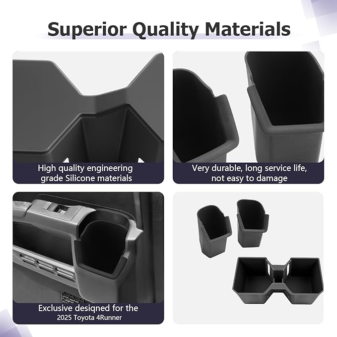 LUWU 2025 4Runner Accessories Compatible with 2025 Toyota 4Runner Center Console Cup Holder, Rear Seat Door Side Silicone Cup Holder Black 2-Pack