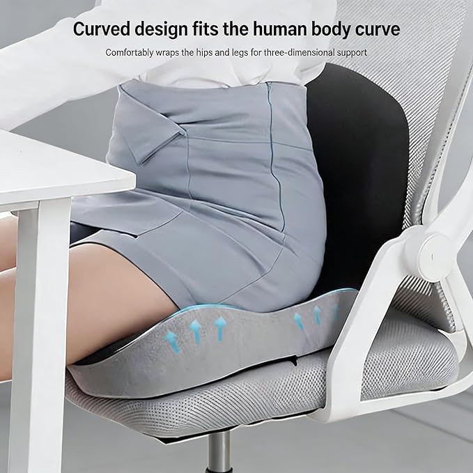 Orthopedic Cushion for Office Chair and Car, Memory Foam Seat Cushion with Lumbar Support Pillow, Instant Relieve Pressure on Back, Hips, Tailbone, Improves Sitting Posture (2, Light Gray)