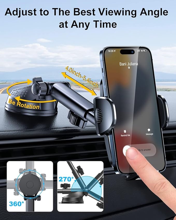 3-in-1 Phone Mount for Car [Most Stable and Flexible Suction Cup] Vent Dashboard Windshield Cell Phone Holder Car Fit for iPhone 15 14 13 12 Pro Max Samsung S23 S22 S21 All Phone, Gold