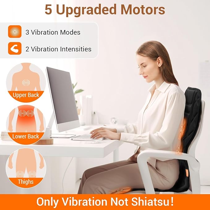 Back Massager with Heat,Heated Seat Cover Cushion with 5 Vibrating Massage Nodes Chair Pad for Pain Relief Home Office Use