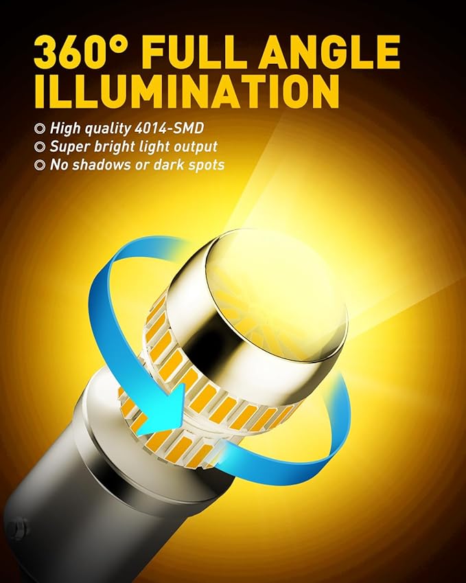 AUXITO 1156 LED Bulbs Amber Yellow Super Bright 7506 BA15S P21W LED Bulb with Projector for Front Rear LED Turn Signal Bulb DRL Marker Blinker Parking Lights, Pack of 2
