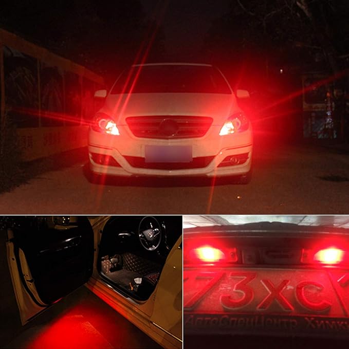 PHINLION 194 LED Red Bulbs Super Bright Wedge 168 2825 175 T10 15-SMD 4014 Chipsets LED Replacement Lamps for Car Interior Dome Map Courtesy Side Marker Tail Parking Lights, Pack of 2