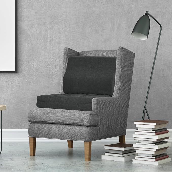 baibu Memory Foam Recliner Cushions with Lumbar Support Pillow Set for Elderly, 20x20x5 Inch Dual-Layer Design Non-Slip Recliner Seat Cushion & Back Support Pillow for Reduce Hip & Lumbar Pain, Black