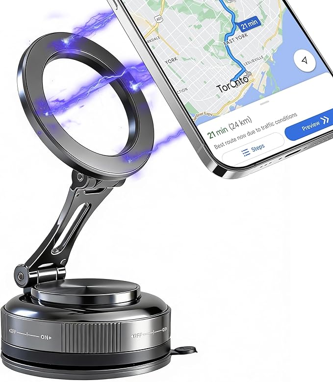 Car Phone Holder [120+LBS Strongest Suction & 2800gf Magnetic] , 360° Adjustable Magsafe Car Mount, Car Phone Mount for Cars/Gyms/Mirrors/Shower Stalls, Compatible with iPhone and Android Devices (4)