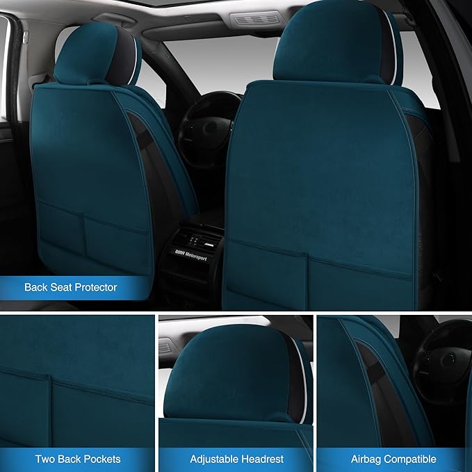 AOOG Fuzzy Car Seat Covers, Heated Bench Back Cushion Protector for Cars SUV Trucks(Front Pair,Black)
