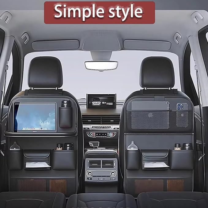 Foldable Car Table for Backseat Headrest with Big Pockets Waterproof Leather, Back Seat Car Organizer with Tray, Seat Organizer for Backseat