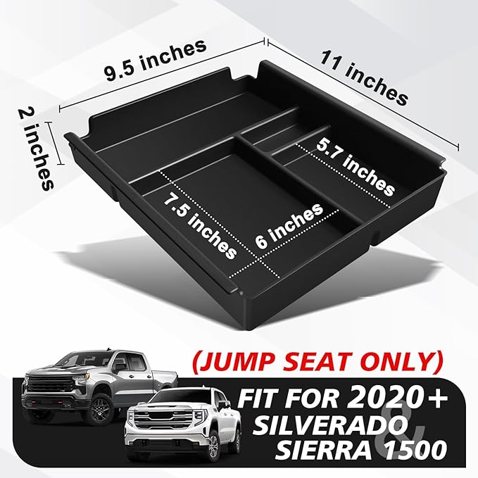 Muslogy Center Console Organizer Compatible with 2020-2025 2026 Chevy Silverado/GMC Sierra 1500 2500HD 3500HD Accessories Storage Insert Box Console Armrest Divider(Jump Seat ONLY) - Upper Organizer
