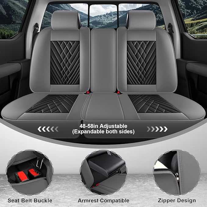 Full Set Car Seat Covers for Ford F-150 F-250 F-350 XL XLT STX Lariat King Ranch Platinum Raptor Waterproof Seat Covers 2009-2025, Anti-Slip Seat Protectors(Luxury 5 Seats/Gray Black)