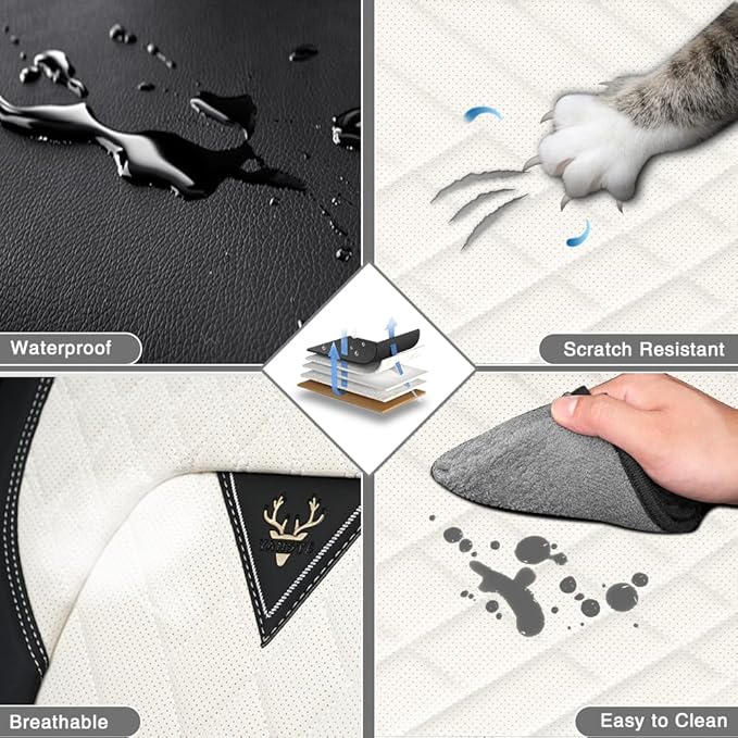 Fit for Dodge Dakota Seat Covers 2000-2011, Nappa Leather, 360° Full Protection, Thick Padding & Memory Foam, Waterproof & Stain-Resistant Car Seat Cover (Full Set,Cream White)