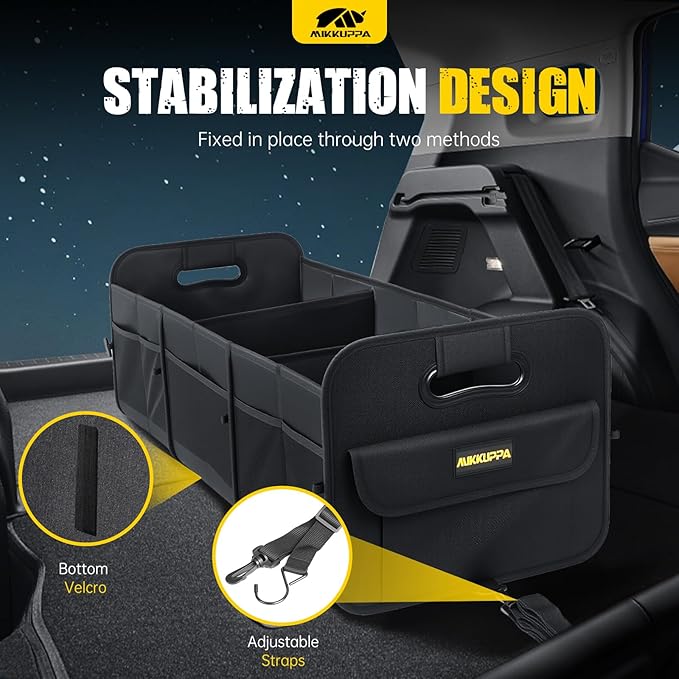 MIKKUPPA Car Trunk Organizer - 105L Collapsible Large Trunk Organizer for Groceries, Trunk Storage Organizers for SUV Auto Truck Van with Non Slip Bottom (Black)