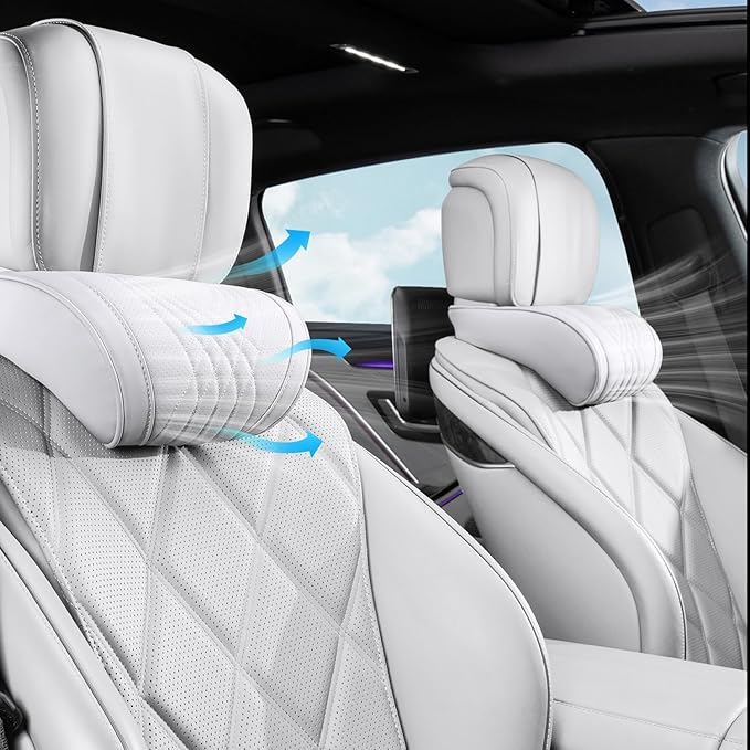 Car Neck Pillow for Driving Memory Foam Headrest Nappa Leather Head Rest for Most Cars SUV Home Office Traveling