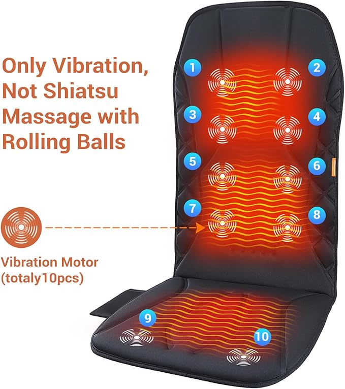 Upgraded Length Back Massager with Heat,10 Vibration Massage Seat Cushion for Home,Heated Seat Cover Cushion for Pain Relief