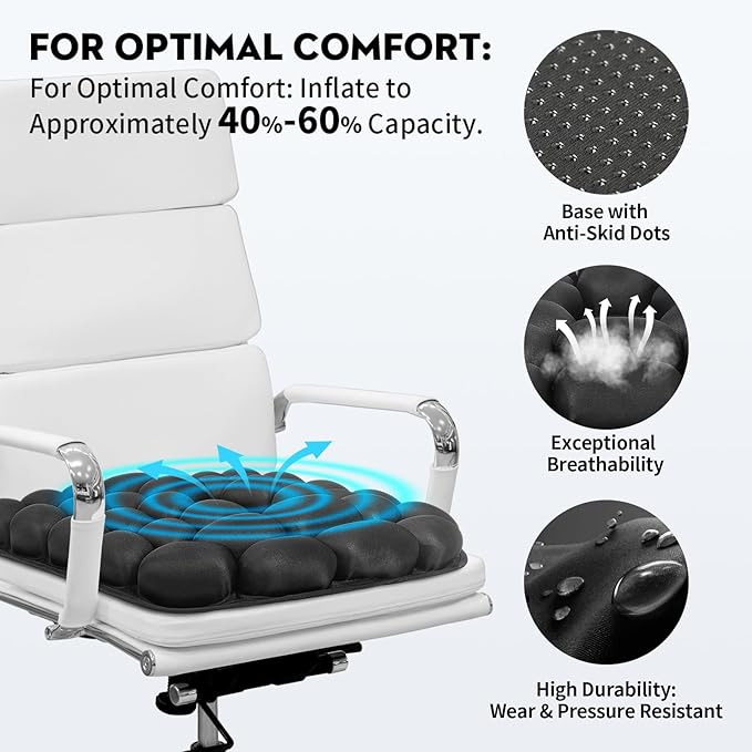 Airplane Seat Cushion for Long Flights, Inflatable & Portable Travel Cushion for Tailbone Pain Relief, Pressure Relief Car Seat Cushion for Office Chair and Wheelchair Use
