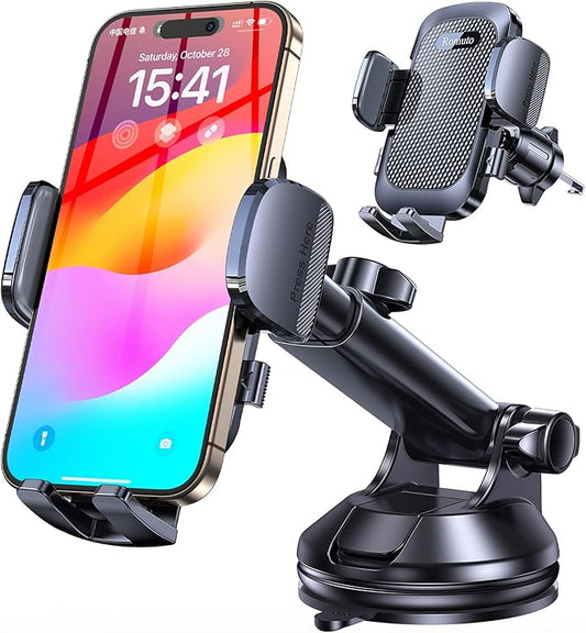 Romuto Car Phone Holder Mount【Super Suction】 Cell Phone Mount Phone Holders for Your Car Accessories for Women Men Dashboard/Windshield/Vent/Wall Shower Mounts Truck Stand for iPhone Samsung