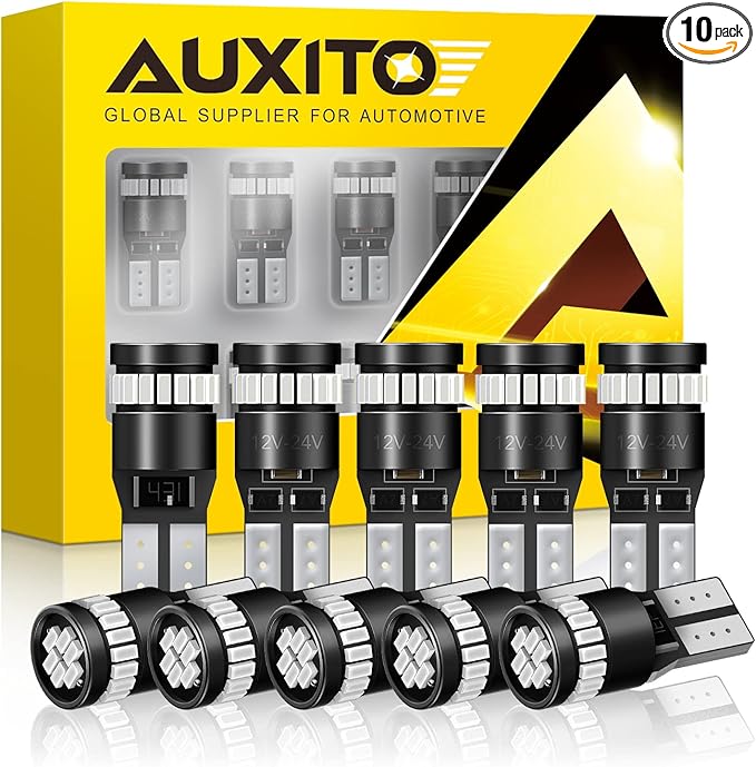 AUXITO Brilliant Red 194 LED Bulbs 168 2825 W5W T10 Wedge LED Replacement Light Kit for Car Dome Map Door Parking License Plate Marker Lights, Pack of 10