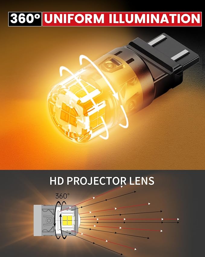 LASFIT 3157 LED Bulb Turn Signal Lights Amber Yellow, Upgrade 500% Bright 3156 3157a 3057 4157 4057 LED, Replacement Bulbs with Projector Rear Blinker Lights (Need Resistor), 2pcs