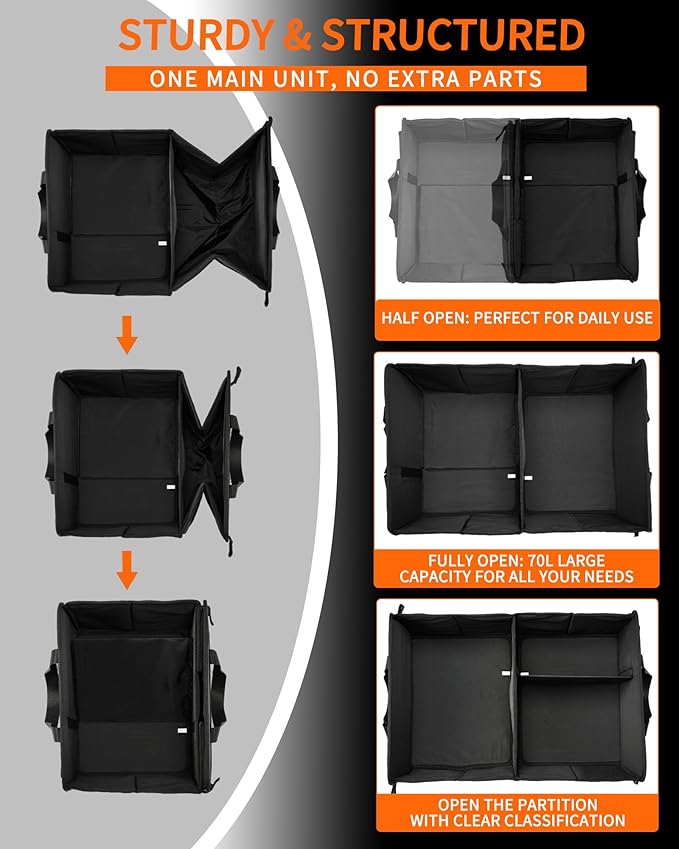 Sturdy Car Trunk Organizer – Large Capacity Trunk Organizer for SUVs & Sedans, Hard-Shell One-Piece Design with Cute Print, Collapsible and Durable Car Organizers (Black Leopard 70L)