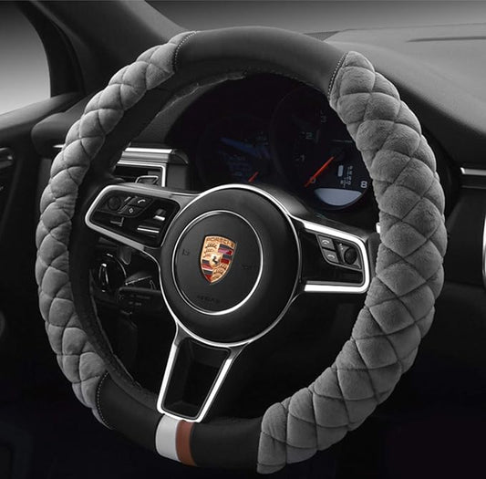 HAOKAY Luxury Fluffy Winter Steering Wheel Cover for Men Women,Soft Warm Short Plush Steering Wheel Cover Gray Fuzzy with Universal 14.5-15 Inch
