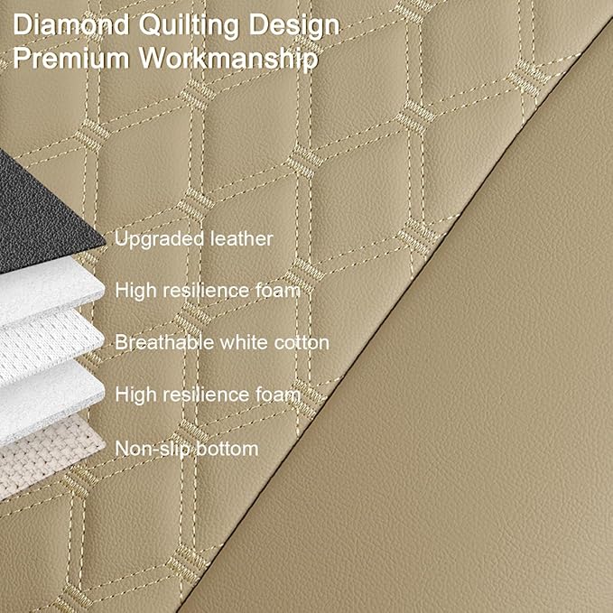 Black Panther PU Car Seat Cover, Front Bottom Seat Protector Compatible with 95% Vehicles,Anti-Slip & Full Wrapping Bottom (W 21.26''×D 20.86”)(1Piece,Dark Beige)