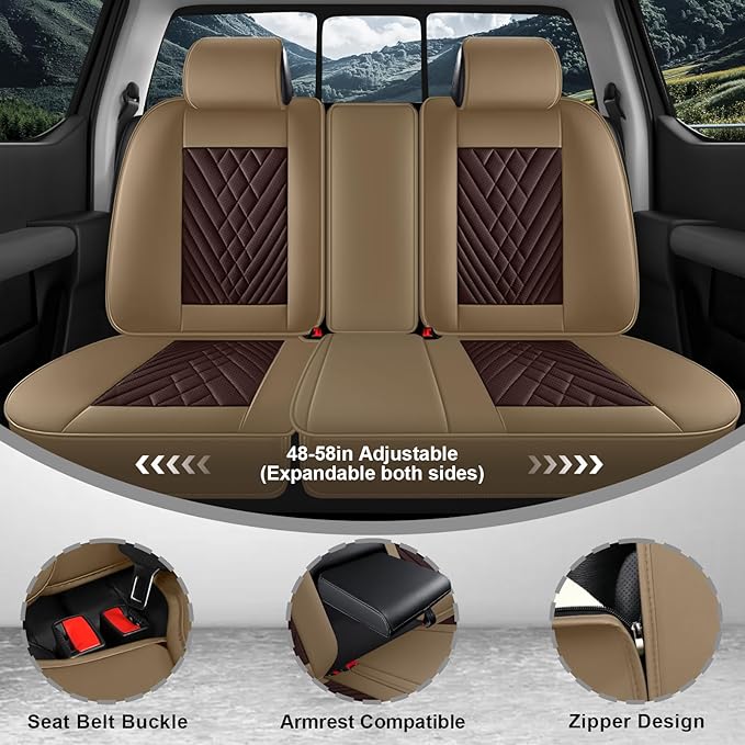 Full Set Car Seat Covers for Ford F-150 F-250 F-350 XL XLT STX Lariat King Ranch Platinum Raptor Waterproof Seat Covers 2009-2025, Anti-Slip Seat Protectors(Luxury 5 Seats/Brown Coffee)